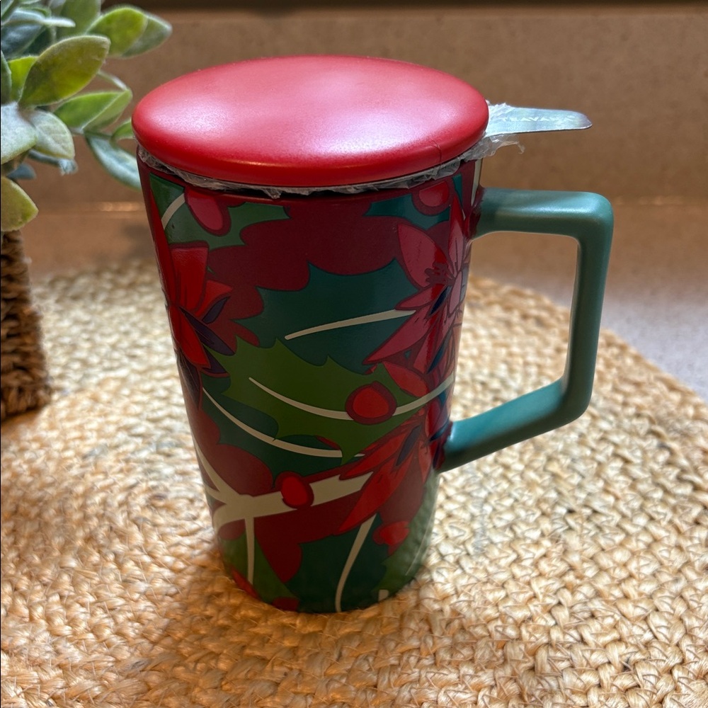 NEW Teavana Poinsettia Infuser Mug w/ Lid - 12 oz.